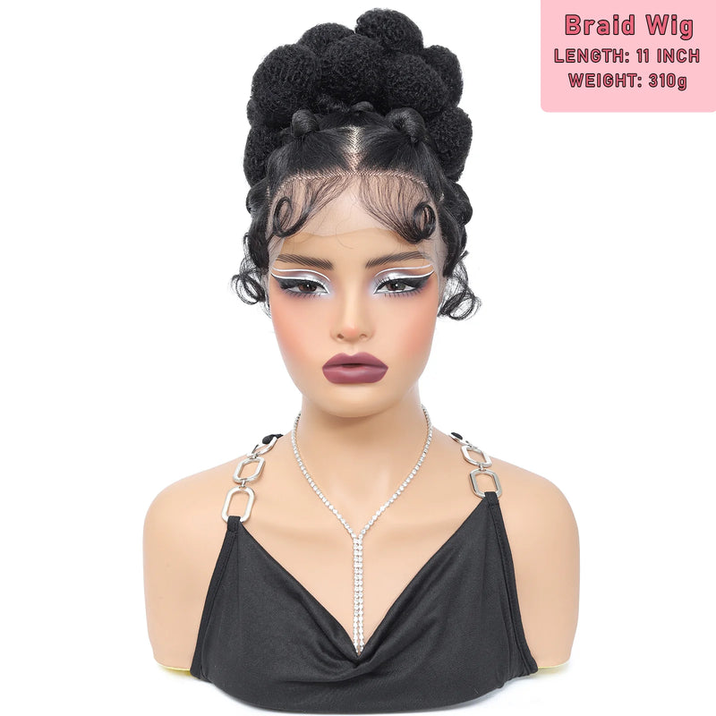 Synthetic Braided Wigs Hand-tied Full Lace Braided Wig with Baby Hair Afro Short Wigs Knotless Box Braids Wigs for Black Women