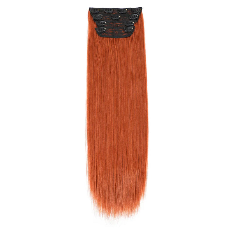 Straight High Temperature Fiber 11 Clips Ins Hair Extensions 24 Inch Orange Brown Synthetic Hair Daily Use Hair Pieces For Women