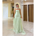 Sansa Customized Light Sage Green Tube Top Pleated Formal | SAMAG