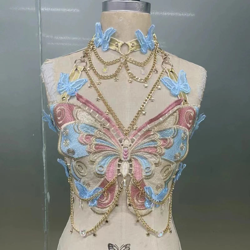 Women's Butterfly Embroidered Top Crystal Chain - View 15 | SAMAG