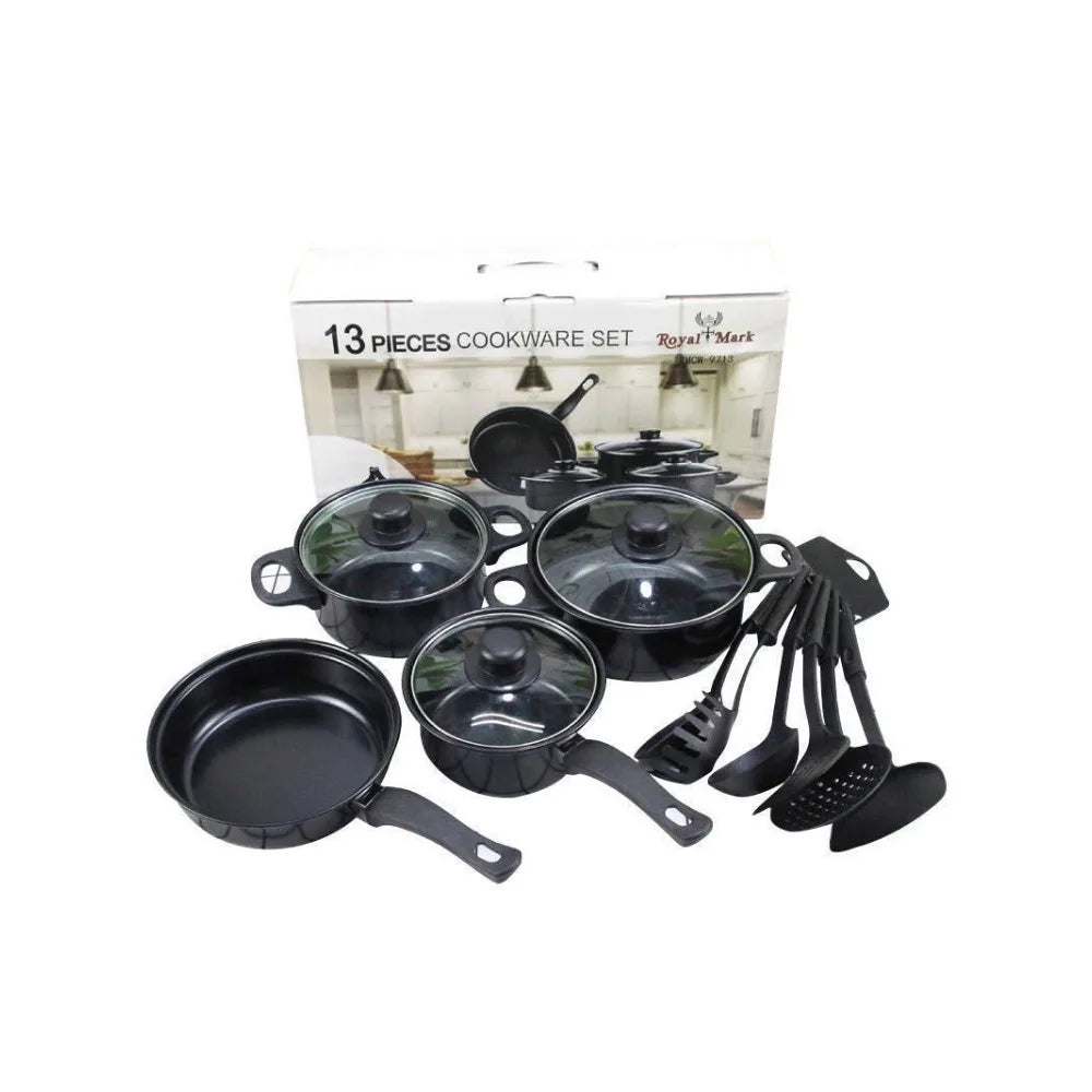 13-Piece Cookware Set, Non-Stick Stone Coating Kitchen Pots and Pans Set, Stainless Steel Handle Glass Lids, Soup Pot Frying Pan Milk Pot, Korean Style Cookware