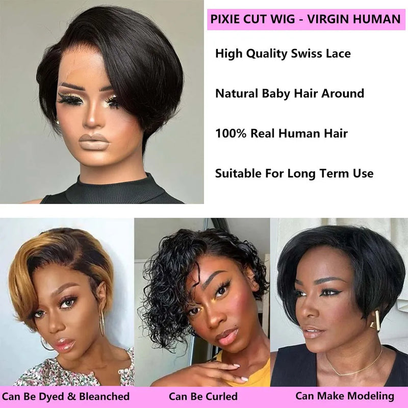 Straight Pixie Cut Wig Transparent Lace Brazilia Human Hair 13×4 Human Hair Wigs Short Bob Wig Lace Wig For Woman