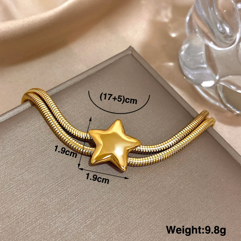 Trendy Multilayer Stainless Steel Snake Bone Chain Bracelet for Women Waterproof Metal Pentagram Star Bracelet 2025 Hand jewelry