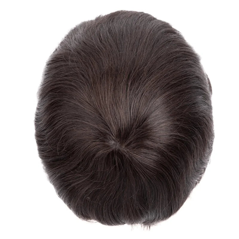 Male Hair Prosthesis Toupee Men Mono& Soft Pu Durable Men Wigs 6" Replacement Exhuast Systemes Unit 100% Human Hair Male Wig