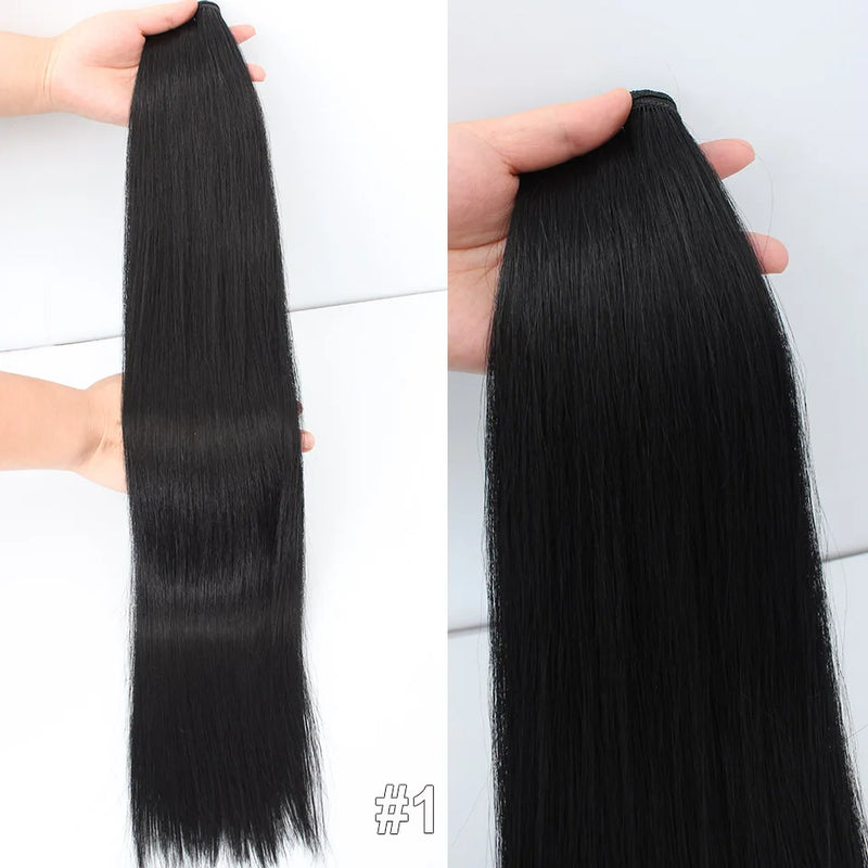 Natural Bio Synthetic Heat Resistant Hair Extensions Sew In Straight Hair Weave Bundle 26" 200g Synthetic Cosplay Ponytail Fiber