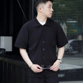 Miyake Pleated Short Sleeve Shirt Casual Solid Color | SAMAG