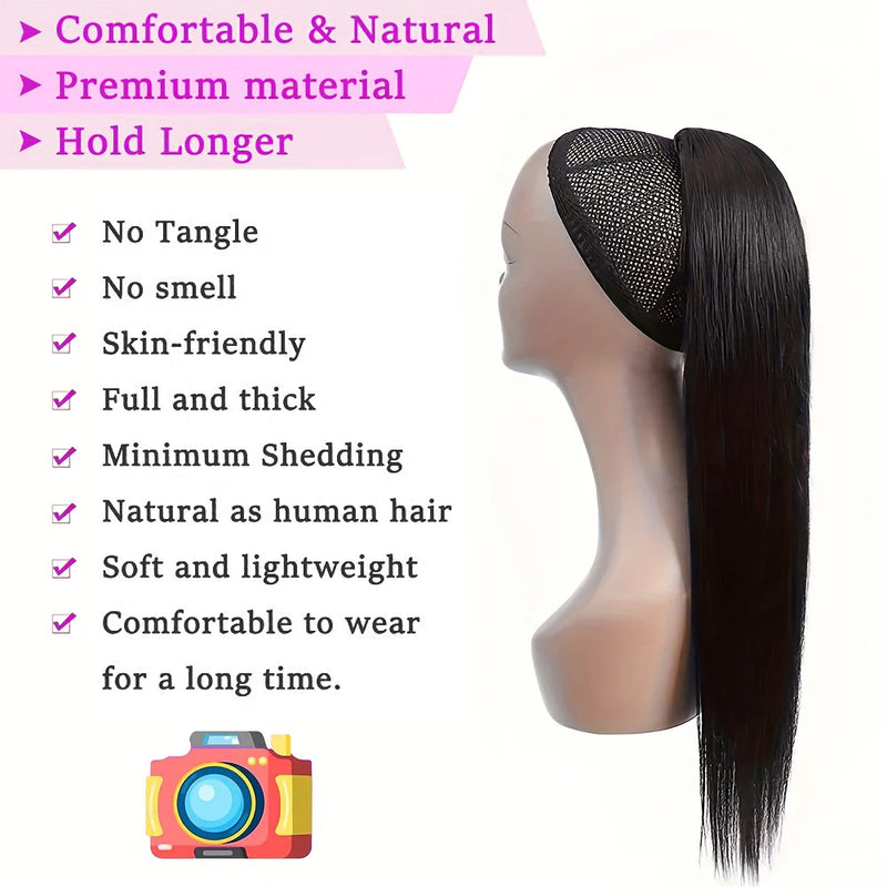 Straight Ponytail 100% Real Human Hair Drawstring Ponytail Clip In Hair Extensions Brazilian Virgin Natural Black Clips Ponytail