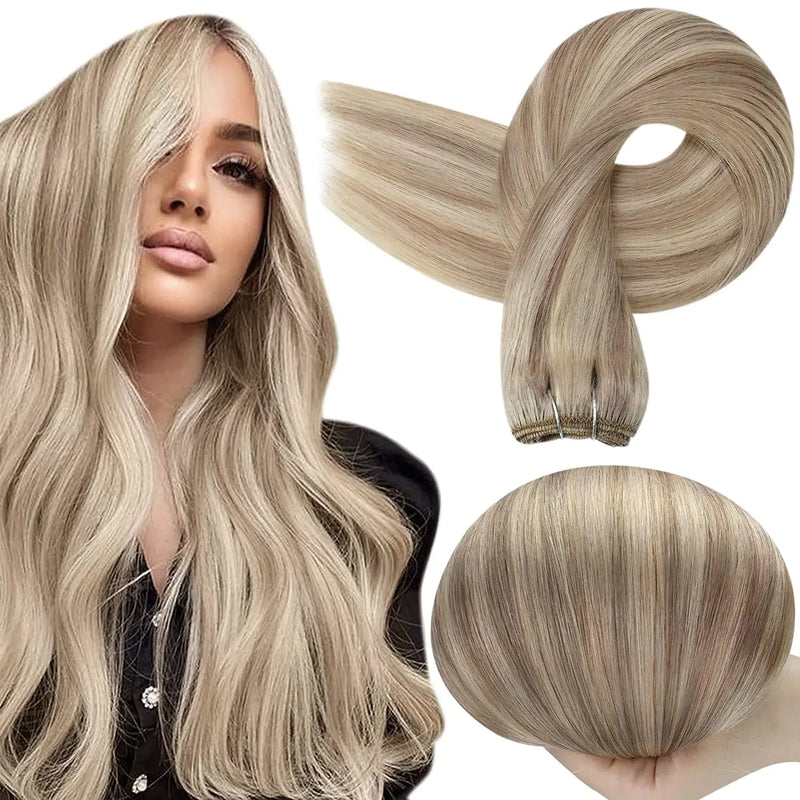 Full Shine Human Hair Weft Extensions Hair Bundles 100g Ombre Blonde Color Sew in Silky Straight Remy Skin Double Weft For Salon