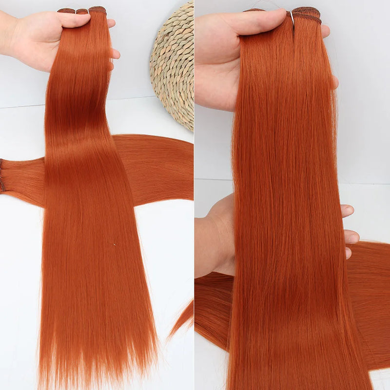 Natural Bio Synthetic Heat Resistant Hair Extensions Sew In Straight Hair Weave Bundle 26" 200g Synthetic Cosplay Ponytail Fiber