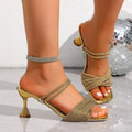 Women's Rhinestone High Heel Sandals Open Toe Slingback Crystal Dress Shoes Wedding Party Heels