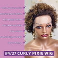 Highlight Curly Pixie Cut Wig 13x4 Lace Frontal Human Hair Wigs P4/27 Lace Frontal Short Pixie Bob Wig 100% Human Hair For Women