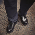Maden Men's Vintage Black Derby Shoes Lace-Up Loafers Round Toe British Office Low-top Dress Shoes for Business