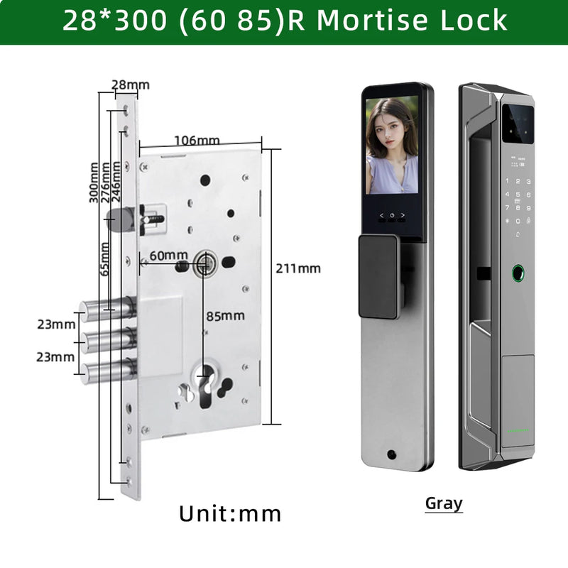 RAYKUBE 21-language Voice Tuya WiFi Camera Palm Vein Smart Fingerprint Lock Face Recognition Digital Lock With Video Call P85
