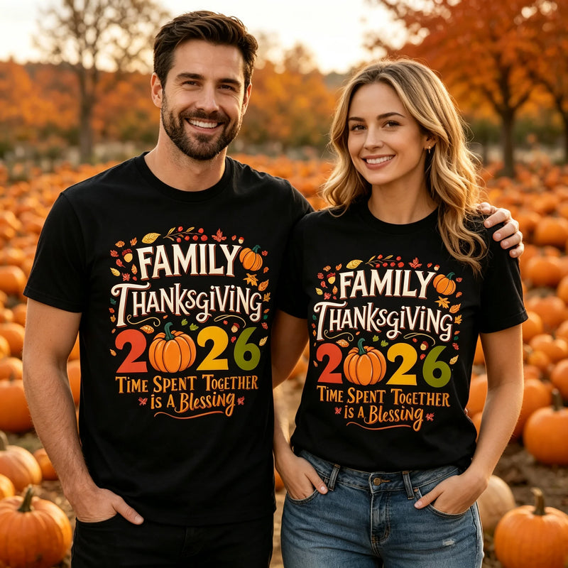 Family Thanksgiving T - Shirt, Time Spent Together Is A Blessing Matching Tee, Pumpkin Fall Autumn Reunion - View 7 | SAMAG