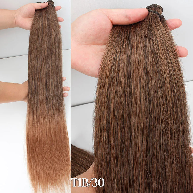 Natural Bio Synthetic Heat Resistant Hair Extensions Sew In Straight Hair Weave Bundle 26" 200g Synthetic Cosplay Ponytail Fiber
