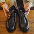 Maden Men's Vintage Black Derby Shoes Lace-Up Loafers Round Toe British Office Low-top Dress Shoes for Business
