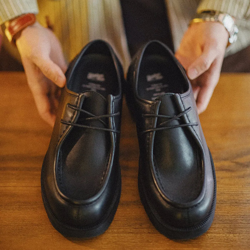 Maden Men's Vintage Black Derby Shoes Lace-Up Loafers Round Toe British Office Low-top Dress Shoes for Business
