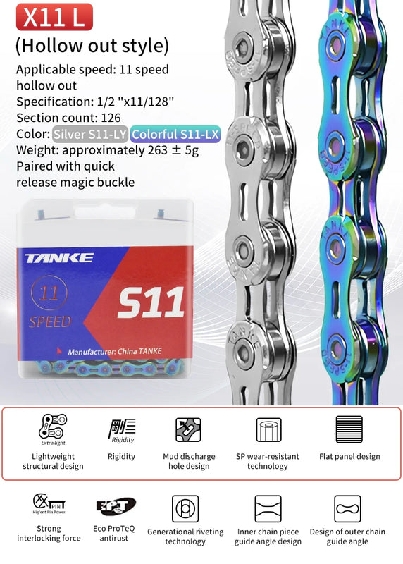 TANKE Bike Chain S8 S9 S10 S11 S12 MTB Road Bicycle Chains,Variable Speed Chain 116/126L High Quality Current Cycling Accessorie