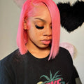 Dark Pink Short Bob Wig Human Hair Straight 13X4 Lace Frontal Wig With Natural Hairline Pre Plucked Short Human Hair Wigs
