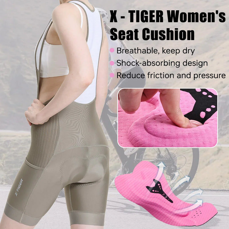 X-TIGER Bib Shorts Cycling Women 5D Thick Padding Mountain Road Bike Bib Shorts Summer UV Protection Professional Cycling Shorts