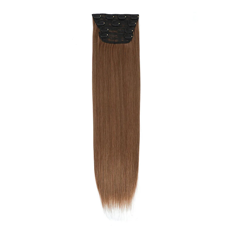 Straight High Temperature Fiber 11 Clips Ins Hair Extensions 24 Inch Orange Brown Synthetic Hair Daily Use Hair Pieces For Women