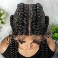 32 inches Large Four Braid Lace Wig for Black Women Braided Wig  Full Lace Box Braids Wig Women Synthetic Braided