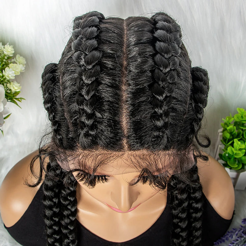32 inches Large Four Braid Lace Wig for Black Women Braided Wig  Full Lace Box Braids Wig Women Synthetic Braided