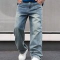 Men'S Casual Straight Wash Jeans - Light Blue, Loose Fit | SAMAG
