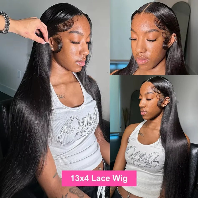 Brazilian Straight 13x6 Lace Frontal Wig 300% Density 30 36 Inch 100% Human Hair Wigs Pre Plucked Wear Go Glueless Wig For Women