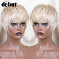 613 Honey Blonde Color Wig Short Bob Pixie Cut Top Lace Transparent Brazilian Human Hair Wig With Bangs For Black Women