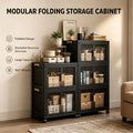 2/3/4/5-tier modular foldable stackable storage cabinets, no-assembly foldable storage boxes with vertical transparent double doors and gold handles, 360° swivel casters, perfect for office, living room, studio, classroom, g
