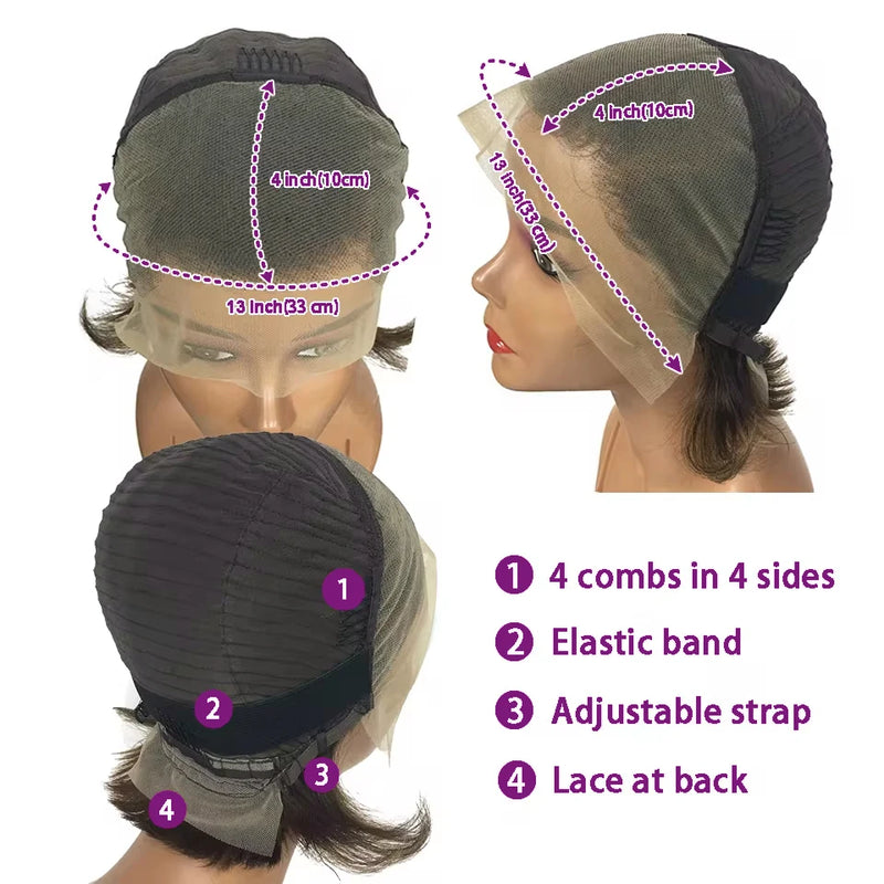 Pixie Cut Wigs Human Hair 13x4 Lace Front Wigs Short Bob Wig Brazilian Straight Lace Frontal Human Hair Wigs 180% Density