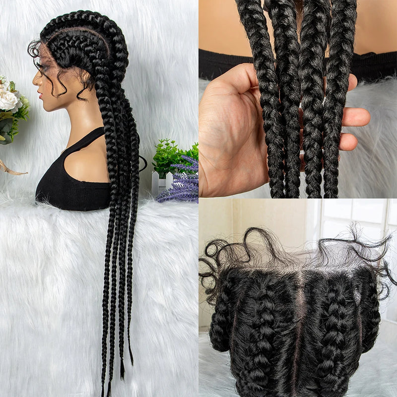 32 inches Large Four Braid Lace Wig for Black Women Braided Wig  Full Lace Box Braids Wig Women Synthetic Braided