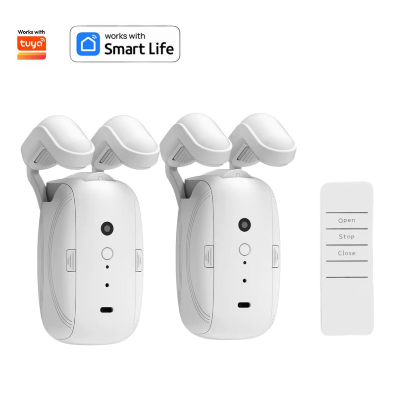 2 Pcs Electric Curtain Opener with Remote Control: Roman Rod/TU-Rail Motorized Curtains Quiet Operated Automatic Curtain Opener