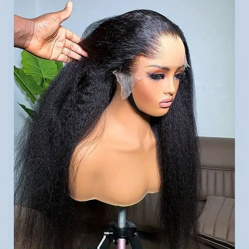 Kinky Straight 13X4 Lace Front Wig Glueless Yaki Straight HD Lace Frontal Wig Vietnamese Raw Curly Human Hair Wigs 5x5 HD Closure Waer And Go Glueless Wigs 250% Density On Clearance Sale