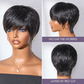 Human Hair Glueless Wigs Pixie Cut Short Wigs with Bangs Ultra Soft&Comfortable Cotton Cap Hair Trouble Friendly Wigs