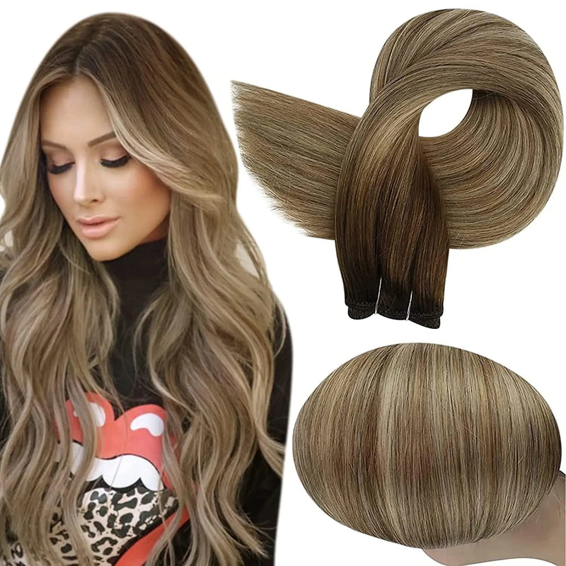 Full Shine Human Hair Weft Extensions Hair Bundles 100g Ombre Blonde Color Sew in Silky Straight Remy Skin Double Weft For Salon