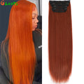 Straight High Temperature Fiber 11 Clips Ins Hair Extensions 24 Inch Orange Brown Synthetic Hair Daily Use Hair Pieces For Women
