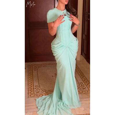 Mila Customized Mint Detachable Cape Mermaid Prom Dress | SAMAG