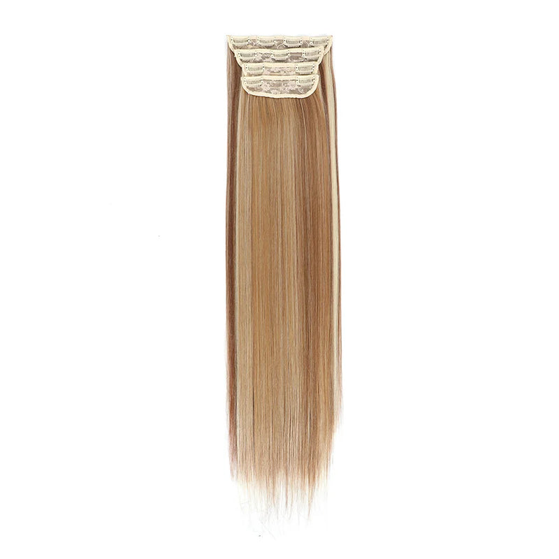 Straight High Temperature Fiber 11 Clips Ins Hair Extensions 24 Inch Orange Brown Synthetic Hair Daily Use Hair Pieces For Women