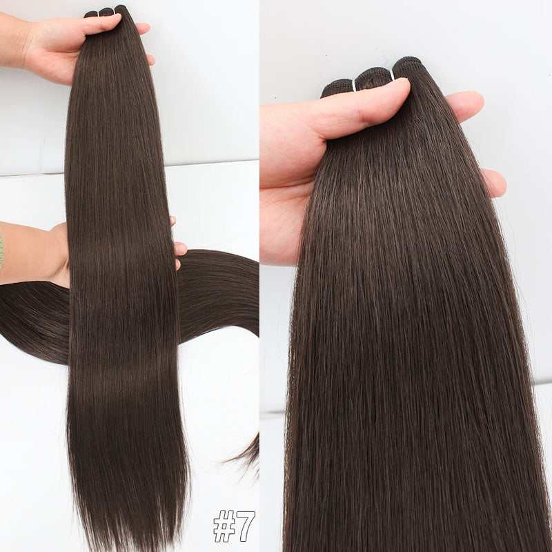 Natural Bio Synthetic Heat Resistant Hair Extensions Sew In Straight Hair Weave Bundle 26" 200g Synthetic Cosplay Ponytail Fiber