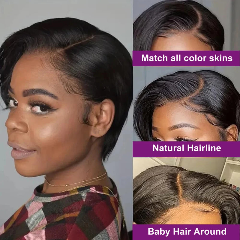 Pixie Cut Wigs Human Hair 13x4 Lace Front Wigs Short Bob Wig Brazilian Straight Lace Frontal Human Hair Wigs 180% Density