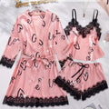 Women'S Letter Print V-Neck Sexy Lace Trim Elegant Satin | SAMAG