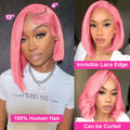 Dark Pink Short Bob Wig Human Hair Straight 13X4 Lace Frontal Wig With Natural Hairline Pre Plucked Short Human Hair Wigs