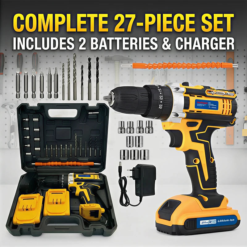 21V Protable Cordless Electric Drill Driver Kit Orange Power Set With Battery Charger 27Pcs Accessories - View 8 | SAMAG