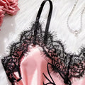 Women'S Letter Print V-Neck Sexy Lace Trim Elegant Satin | SAMAG