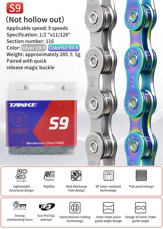 TANKE Bike Chain S8 S9 S10 S11 S12 MTB Road Bicycle Chains,Variable Speed Chain 116/126L High Quality Current Cycling Accessorie