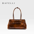 Genuine Leather Boston Handbag Women's 2026 New Oil Wax Leather Bague tte Bag Shoulder Crossbody Vintage Large Capacity