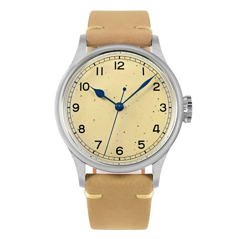 San Martin 38.5mm Men's Mechanical Watch NH35 Vintage Pilot Simple Fashion Wristwatch Baked Varnish Blue Hands 10 Bar Clock