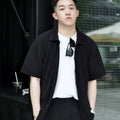 Miyake Pleated Short Sleeve Shirt Casual Solid Color | SAMAG